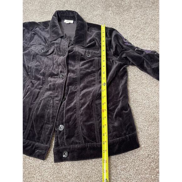 Style&Co Women's Velvet Embroidered Floral On Sleeves 100% Cotton Jacket Gray L - Picture 9 of 10